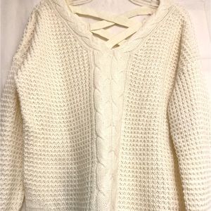 Full Circle Friends cream cable knit front, open cross back sweater  SZ  S  NWT